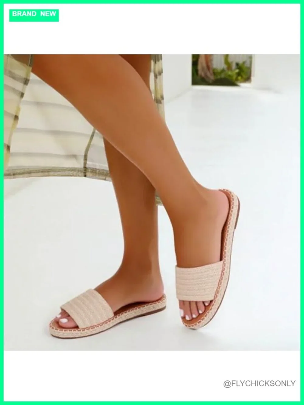 Woven Raffia Espadrille Slide Sandals - Non-Slip Flat Beach Sandals